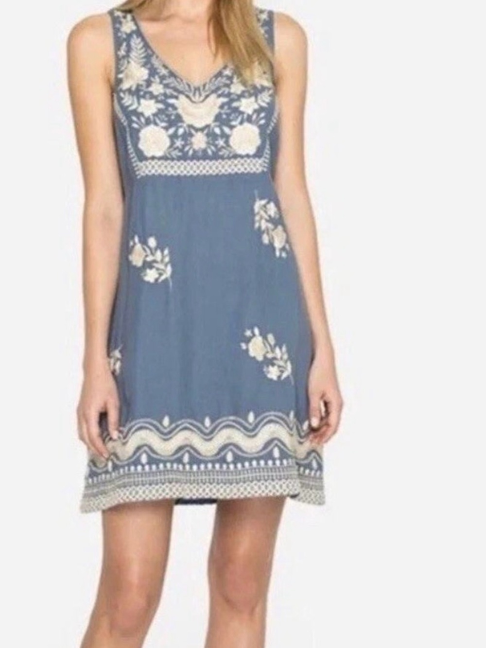 Johnny Was Briar Tank Dress Embroidered Floral Sz Small Blue Boho Cottagecore